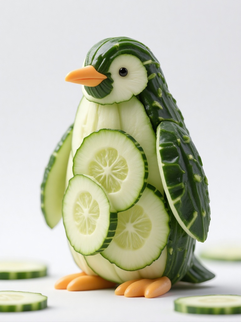wgsc,  a creative and artistic representation of a penguin made entirely out of vegetablesThe penguin is constructed using...