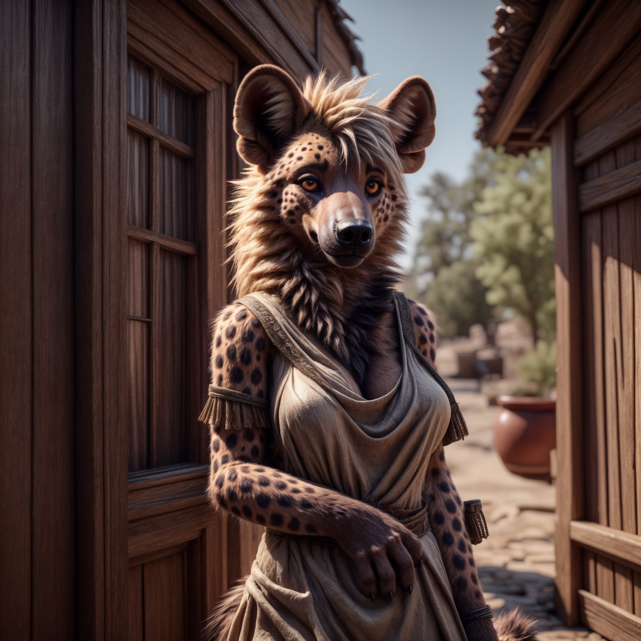 UHD 8k,  HDR+,  cute anthro female hyena on Tensor.Art