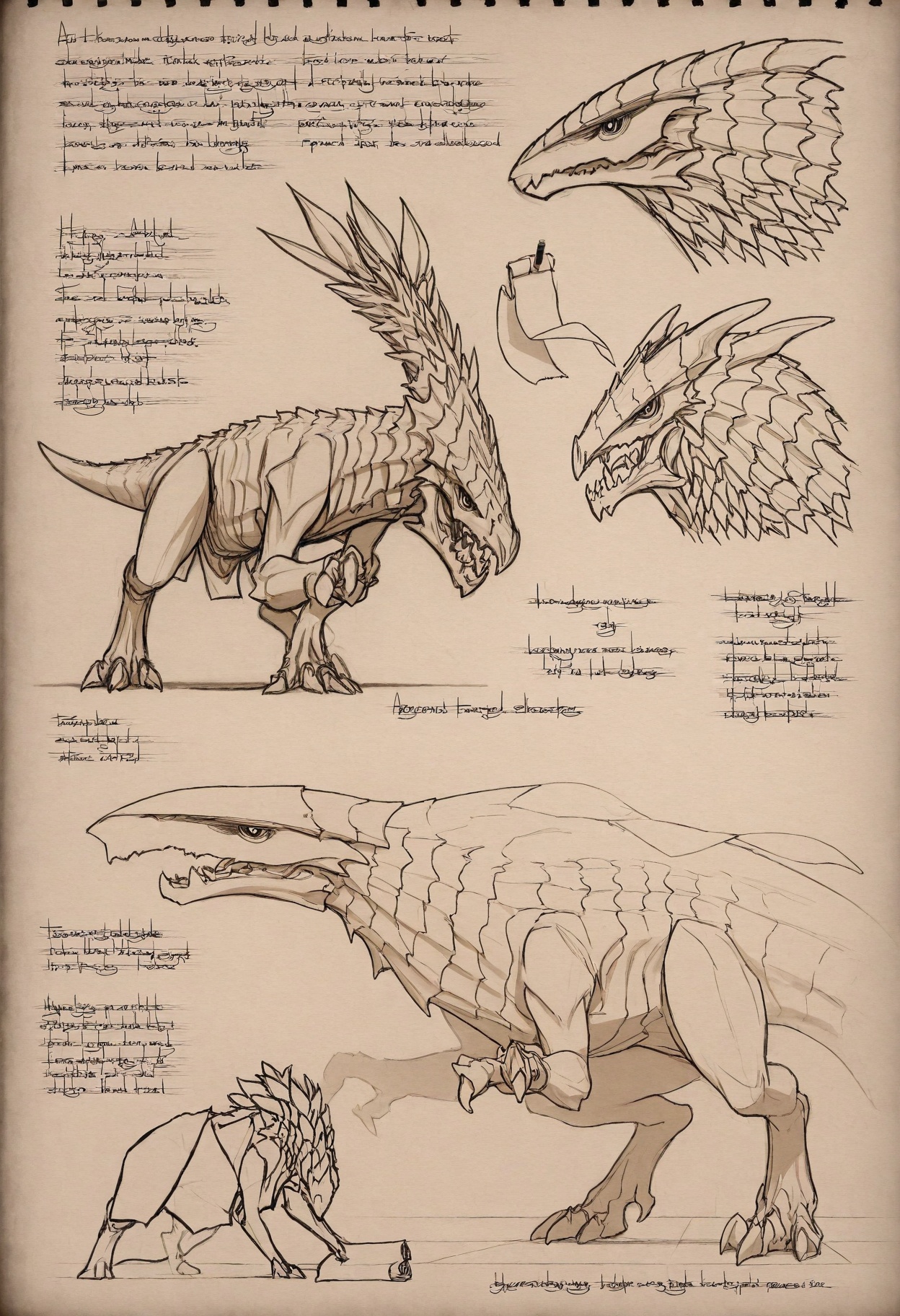 large monster,  lineart,  parchment paper on Tensor.Art