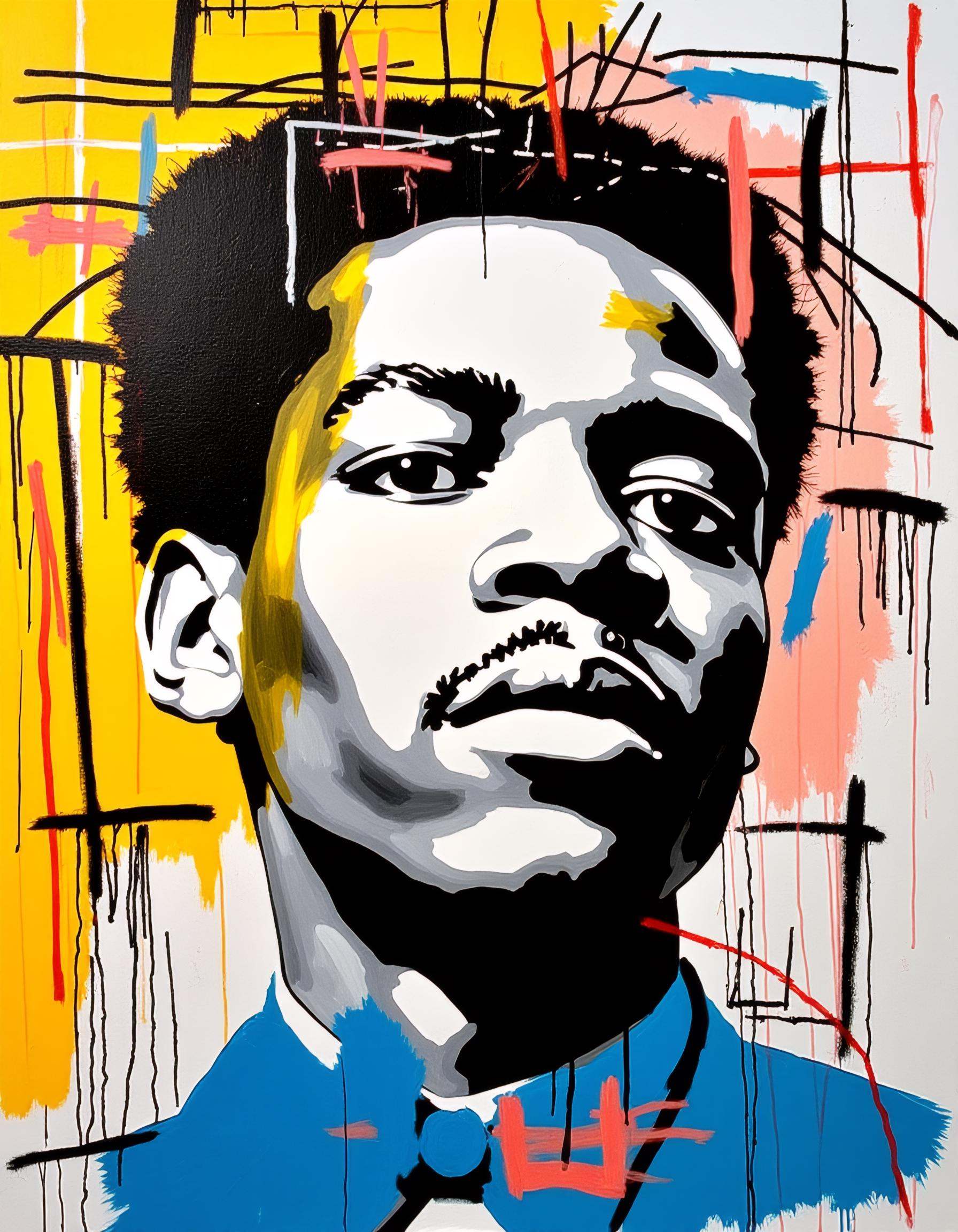 Basquiat draw portrait of Andy Warhol,  lines,  chaotic ink on Tensor.Art