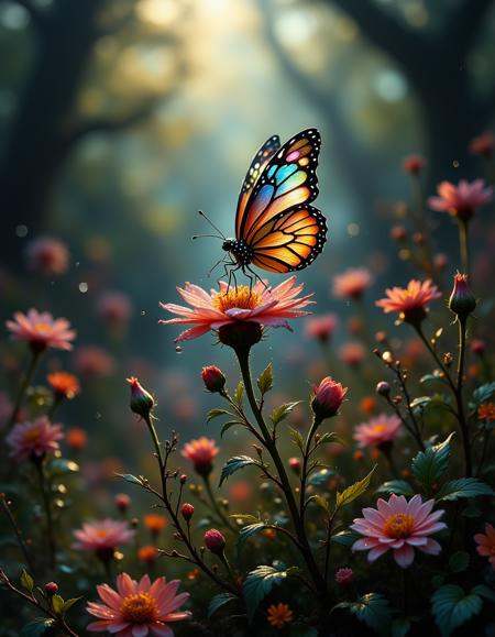 best_of,  ,  A delicate butterfly with glass wings perched on the tip of a blooming flower on Tensor.Art