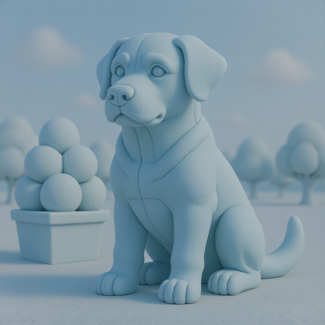 blue styr0f04m dog sitting next to a potted plant on Tensor.Art