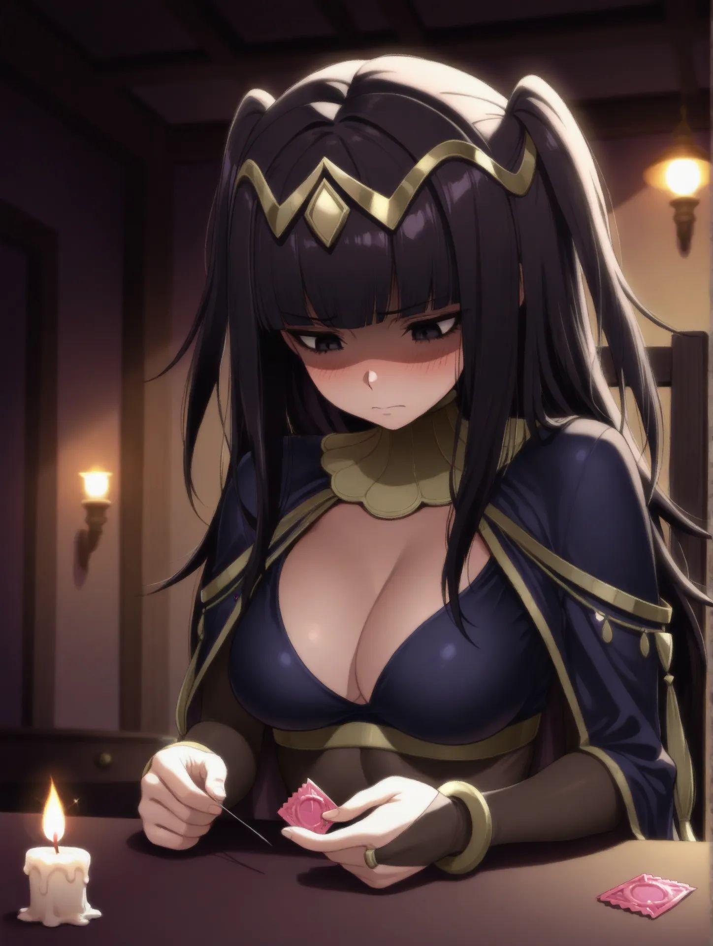 sabotaged condom,  blush,  upper body on Tensor.Art