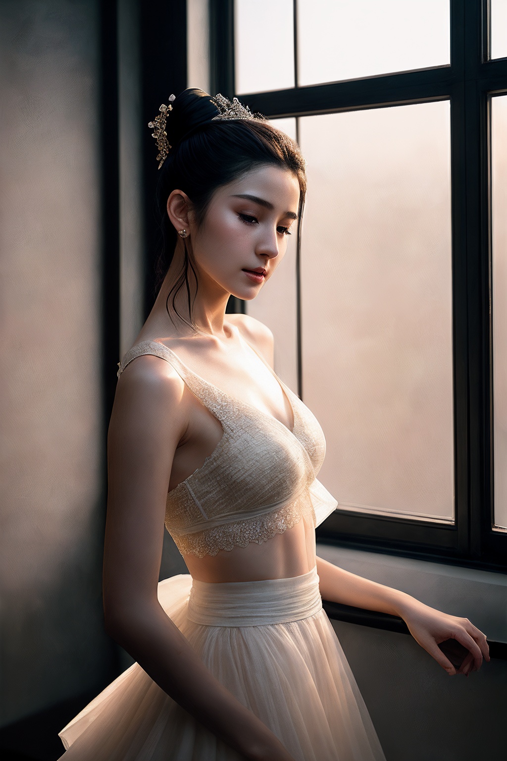 VG09_SoloTI_v1,  (In a simple,  white linen drape loosely covering her form on Tensor.Art
