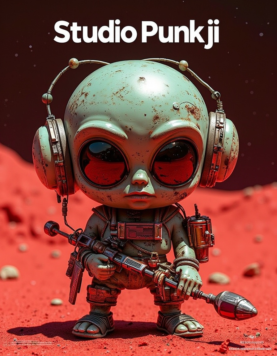 Studio_Punkji,  "Studio Punkji" game cover with the ,  punk cute mars alien in red planet intricate details on Tensor.Art