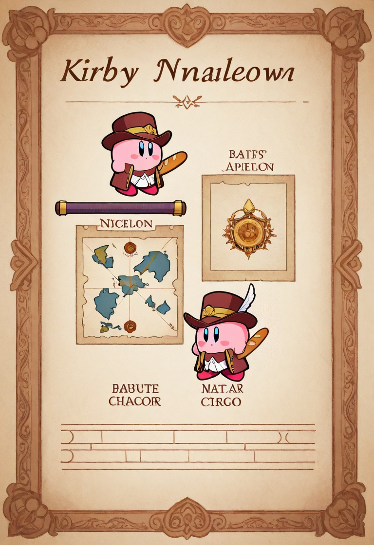 chibi style,  Kirby cosplaying_napoleon_pose,  comically_oversized_bicorn_hat on Tensor.Art