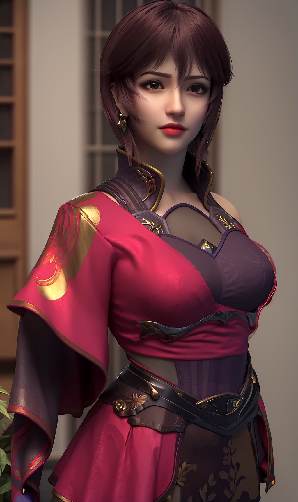 3D,masterpiece,(best quality),(makeup),official art, extremely detailed cg 8k wallpaper,((crystalstexture skin)), (extremely delicate and beautiful),(highly detailed),(face),(collar),(1girl), (solo), (jewelry), (earrings),(brown_hair),(short_hair),(hair_ornament),(handwear),(breasts),(standing),((upper_body)),(closed_mouth),(city,indoor,bed),(dress),(shorts_skirt),(asymmetrical_clothes),(multicolored_clothes),(multicolored_dress),,(shiny_clothes),,((looking_at_viewer)),((Facing the camera)),, <lora:hipoly3DModelLora_v10:0.3>