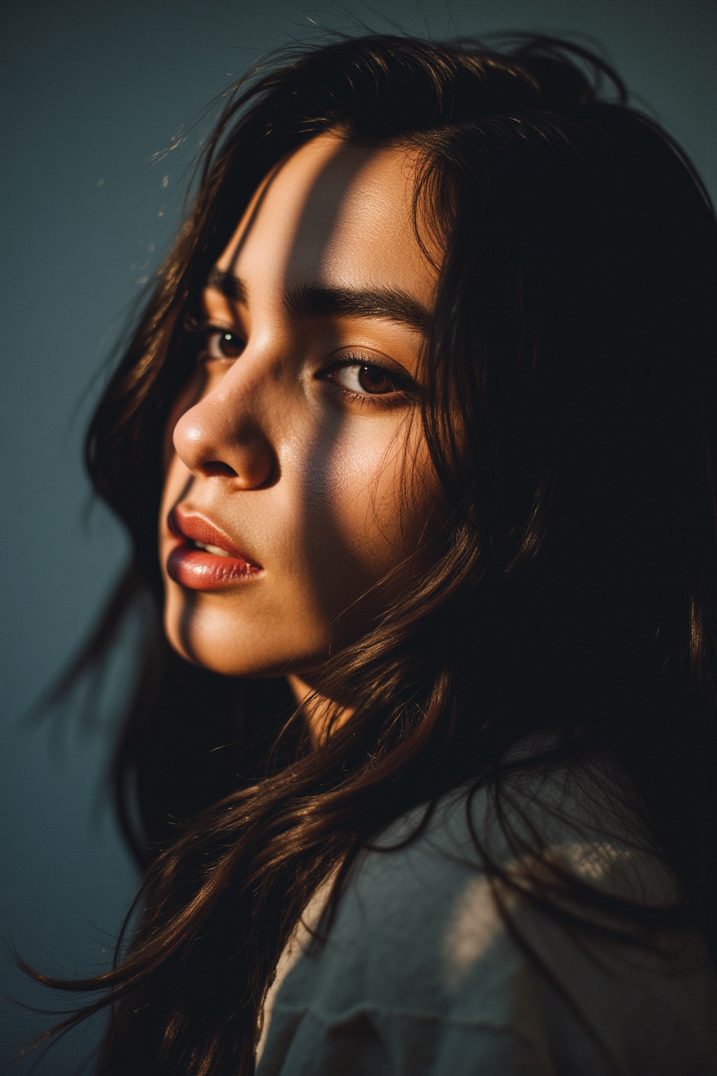 film grain,light master,film grain,cinematic,fashion photo of a beautiful girl in the style of neomorphism,the transformation of minerals into polymorphs,glowing crystals,hyper detailed,photorealistic,detailed glow,ambient occlusion,side light,light on the face,shadow,
