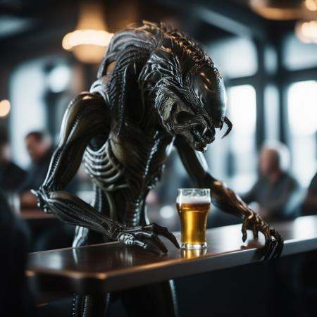 an alien,  full body,  having a beer in a pub on Tensor.Art