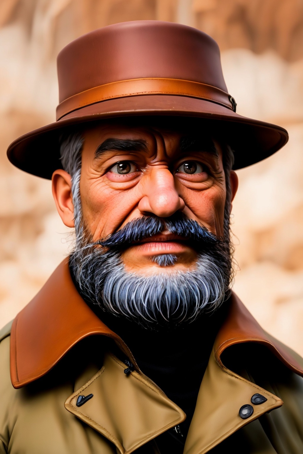1boy, male focus, beard, facial hair, solo, old, old man, hat, realistic, coat