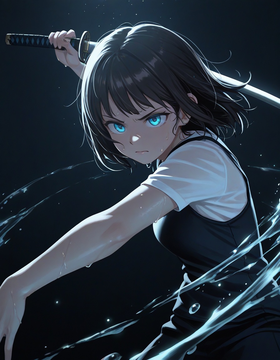 1girl,  sweat,  sweatdrops on Tensor.Art