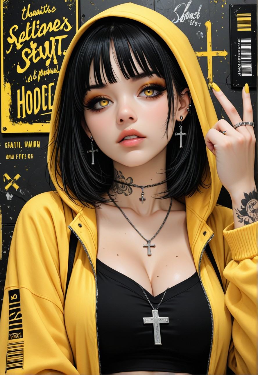 1girl,  hood,  tattoo on Tensor.Art