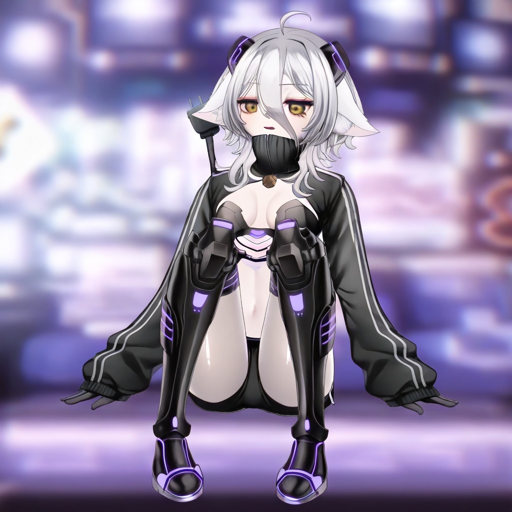 Henya - cyberpunk outfit,  yellow eyes,  grey hair on Tensor.Art