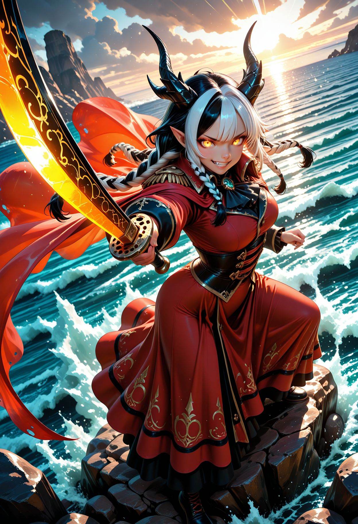 Smooth_Quality1girl,  solo,  dragon horns on Tensor.Art
