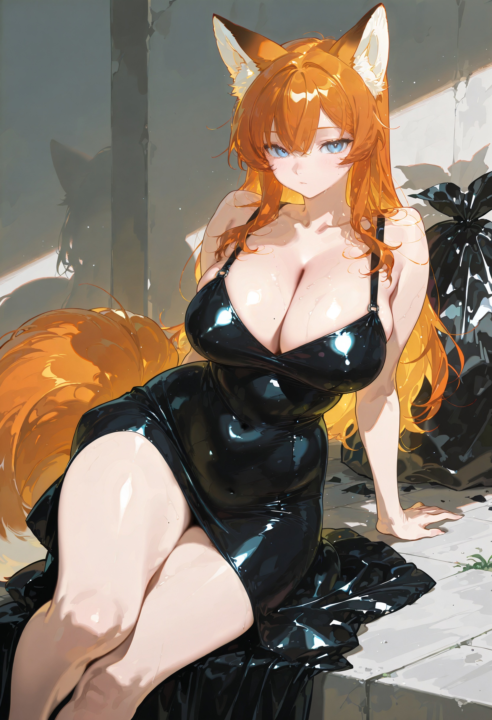 1girl,  solo,  black latex dress on Tensor.Art