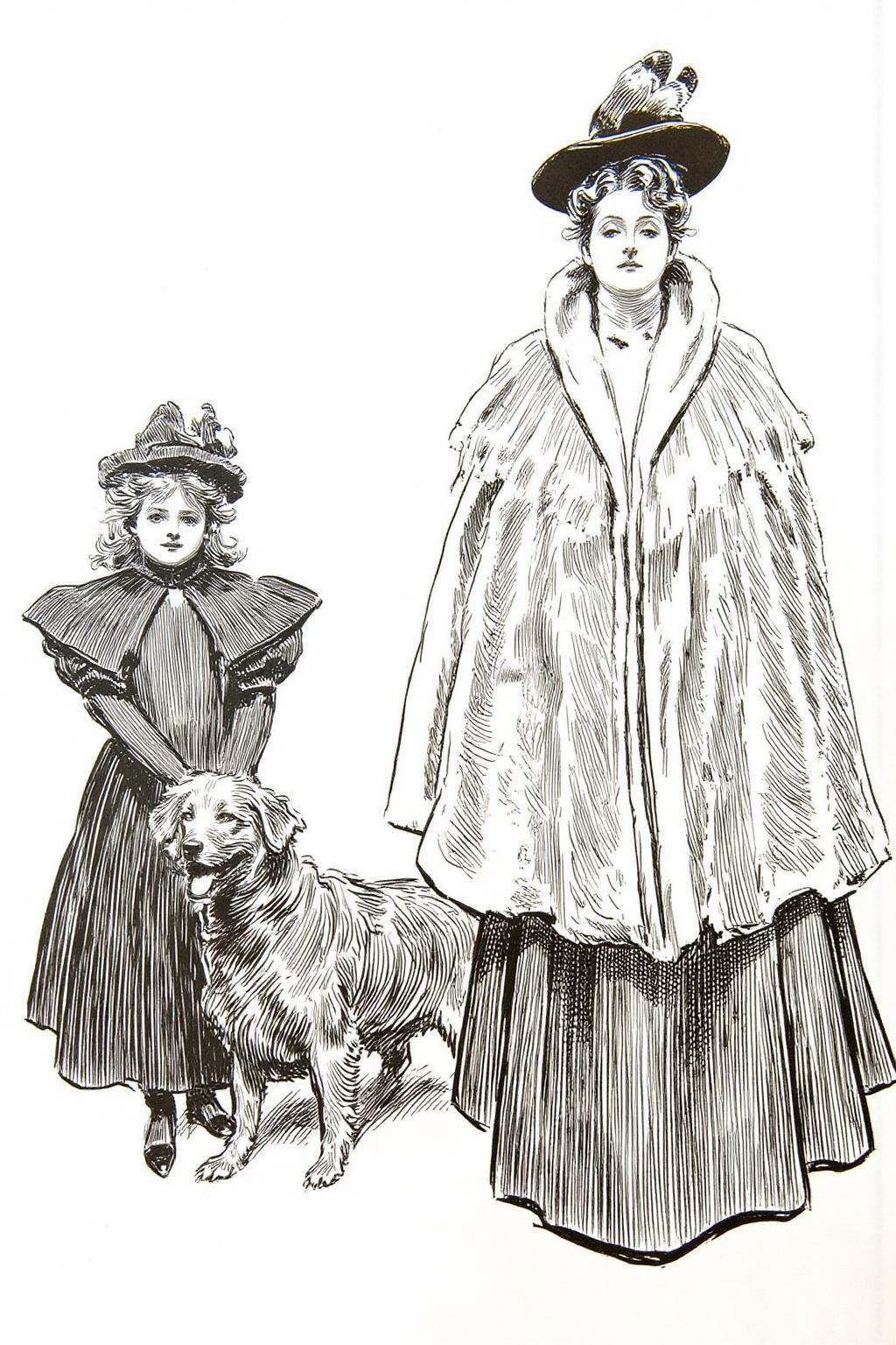 charlesdgibson1 illustration.A woman,  a young girl,  and a dog are walking together. On the left on Tensor.Art