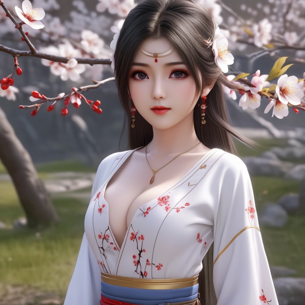 <lora:837-DA-XL-斗罗大陆-千仞雪-幼年:0.8>, (,1girl, ,best quality, ),,  ,ultra realistic 8k cg,, ,masterpiece, (( , )),, ,   plum blossoms,    ,,  (cleavage),,  (), ,,