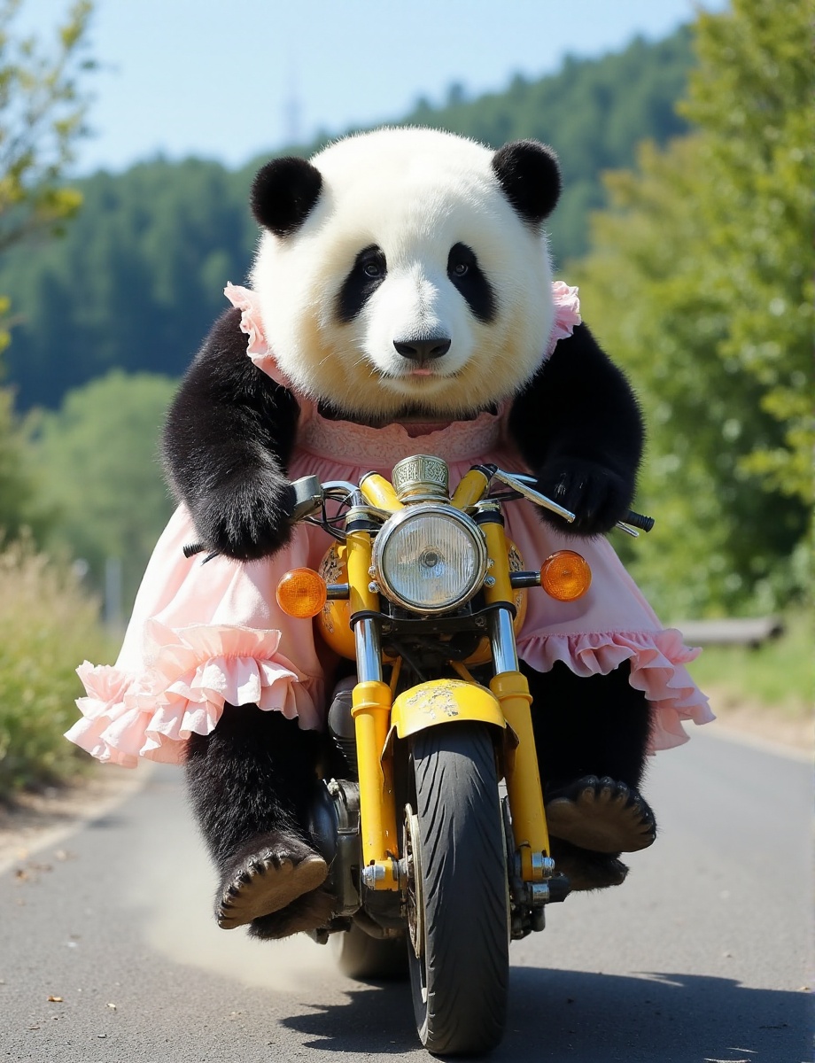 This high-resolution photograph captures a charming panda named Huahua,  depicted with her distinctive black and white fur...