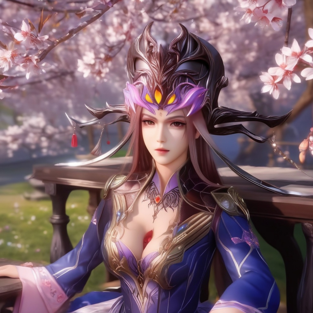 <lora:833-DA-XL-斗罗大陆-比比东-罗刹神:0.8>, (,1girl, ,best quality, ),,  ,ultra realistic 8k cg,, ,masterpiece, (( , )),, ,   ,   cure blossom,  ,,  (cleavage),,  (), ,(sit),
