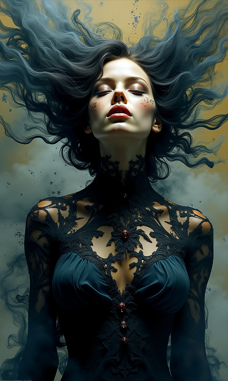 comic HDR photo of A full body image of a gothic female,  triple exposure,  mysticism on Tensor.Art