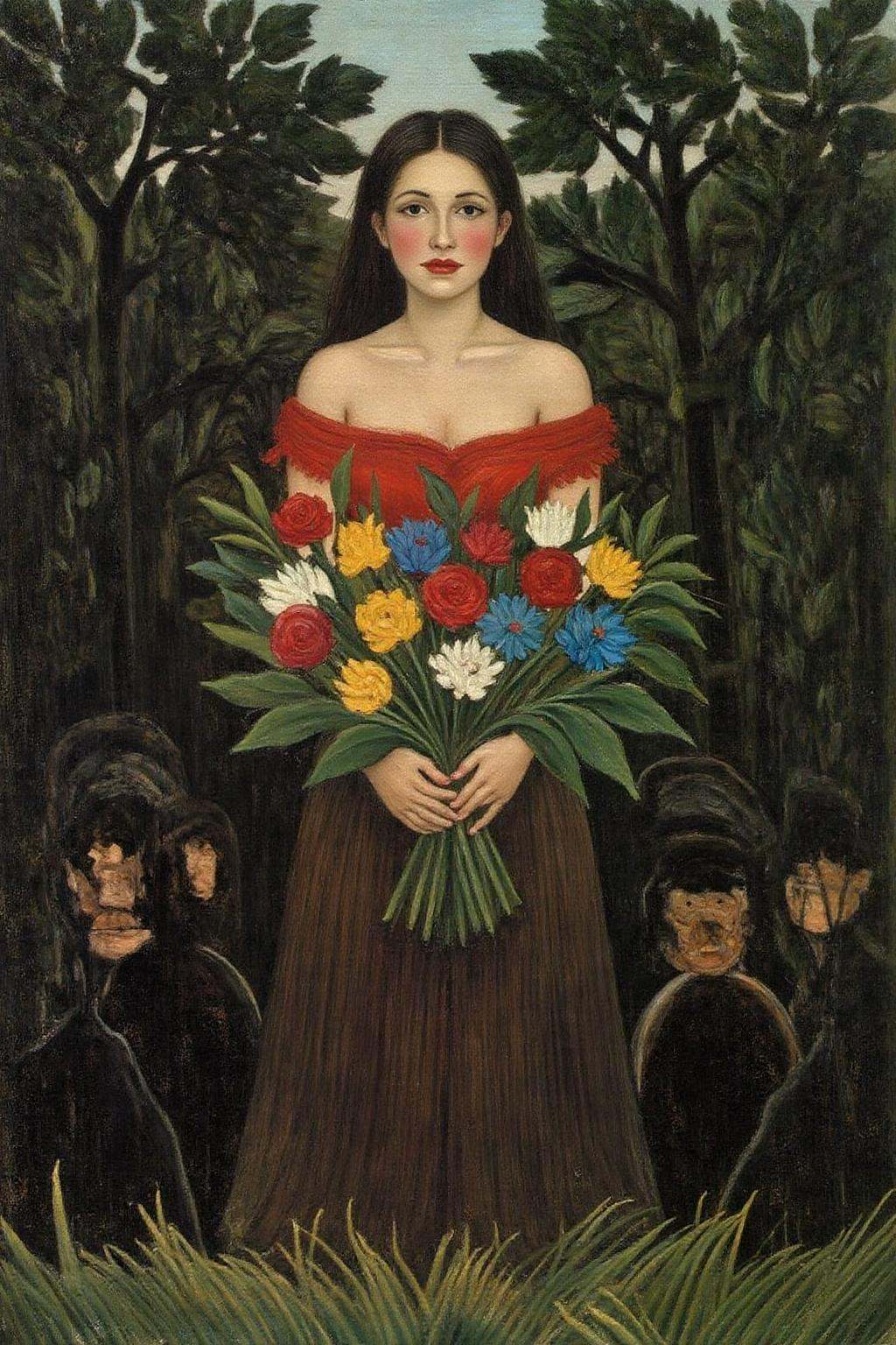 henrou1 paintingmarcha9 This image is a painting in the Surrealist style,  characterized by its dreamlike and symbolic ele...