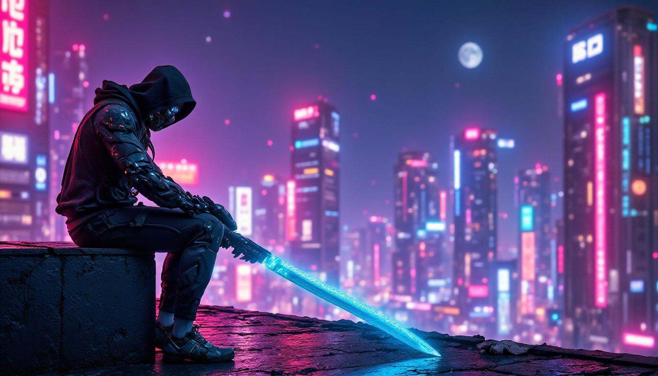 Cyberpunk highly detailed,  high-resolution photograph,  recypu style.A futuristic urban scene at night. The central figur...