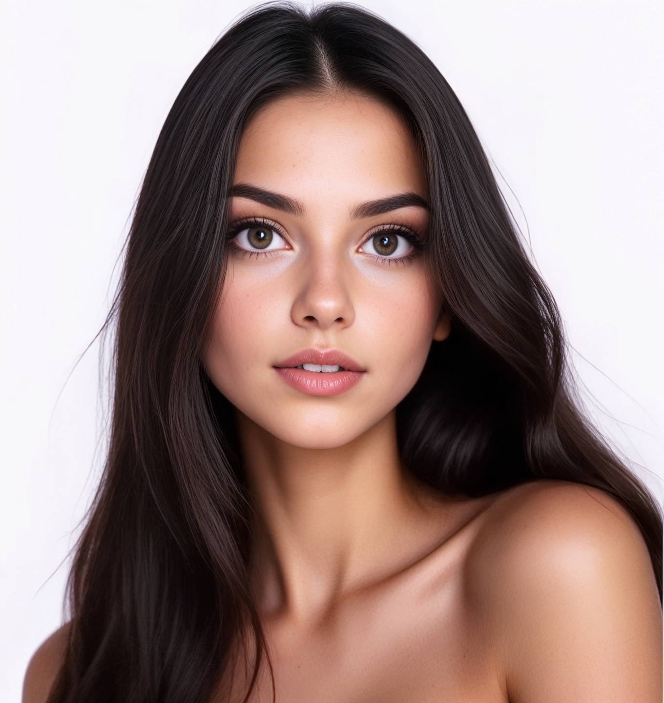 Realistic photo of a beautiful girl,  long dark hair,  very detailed ebony eyes on Tensor.Art