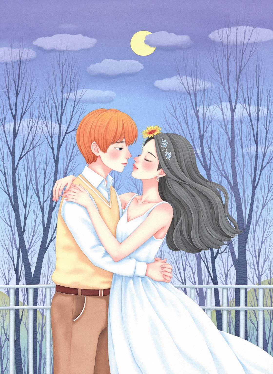 CGArt illustrator,Absurdres, highres, ultra detailed, (1 girl: 1.3),BREAK,Illustrate a romantic moonlit scene, with soft lighting, intimate moments, and a sense of warmth and love.