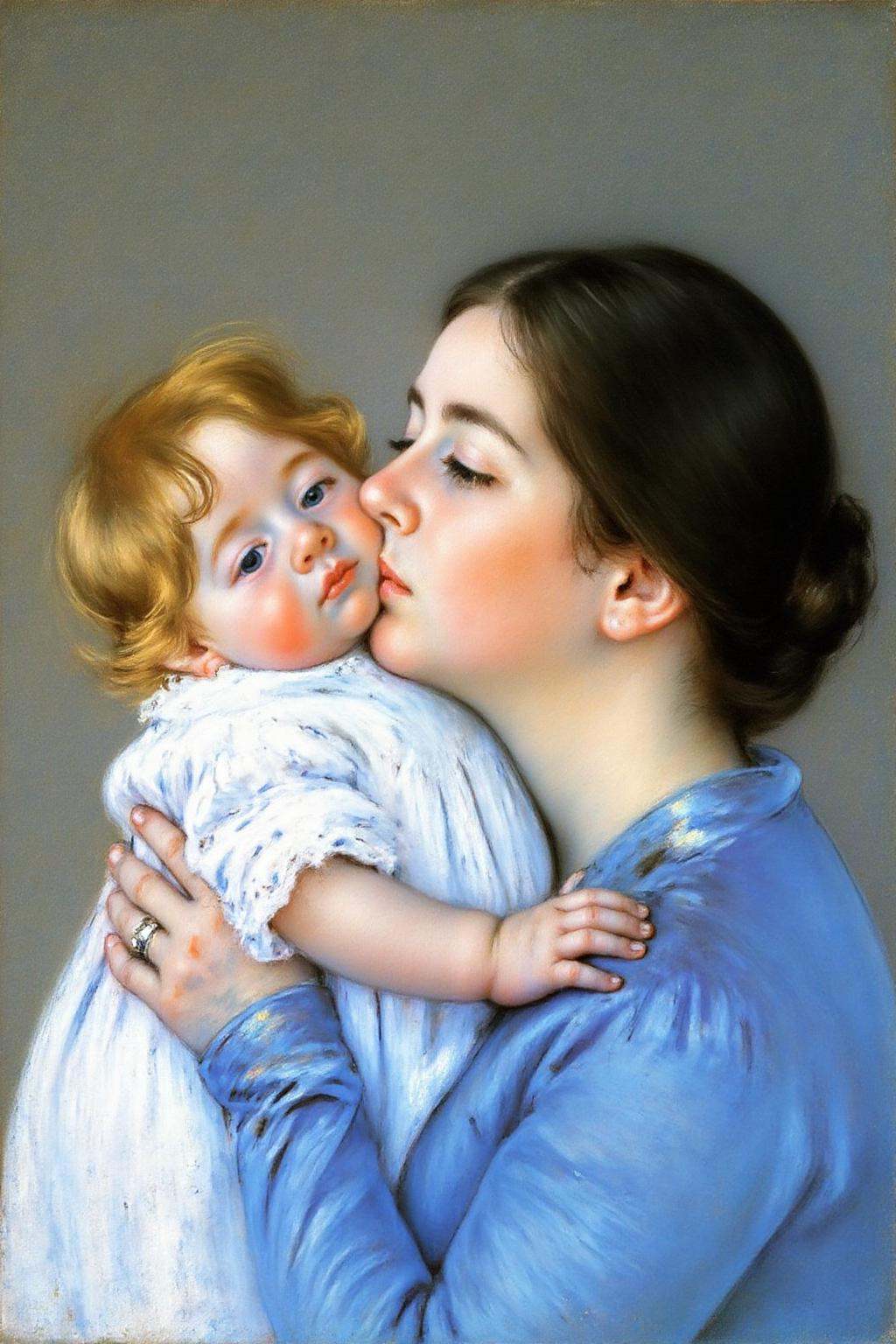 marycassatt1 painting.A tender moment between a woman and a young child. The woman,  with dark,  neatly styled hair on Ten...
