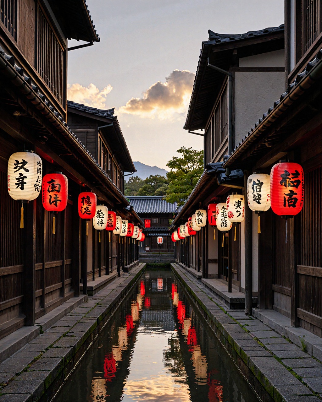 of a vibrant,  traditional Japanese scene,  set in a historic district. This is a digitally rendered image depicting a nar...