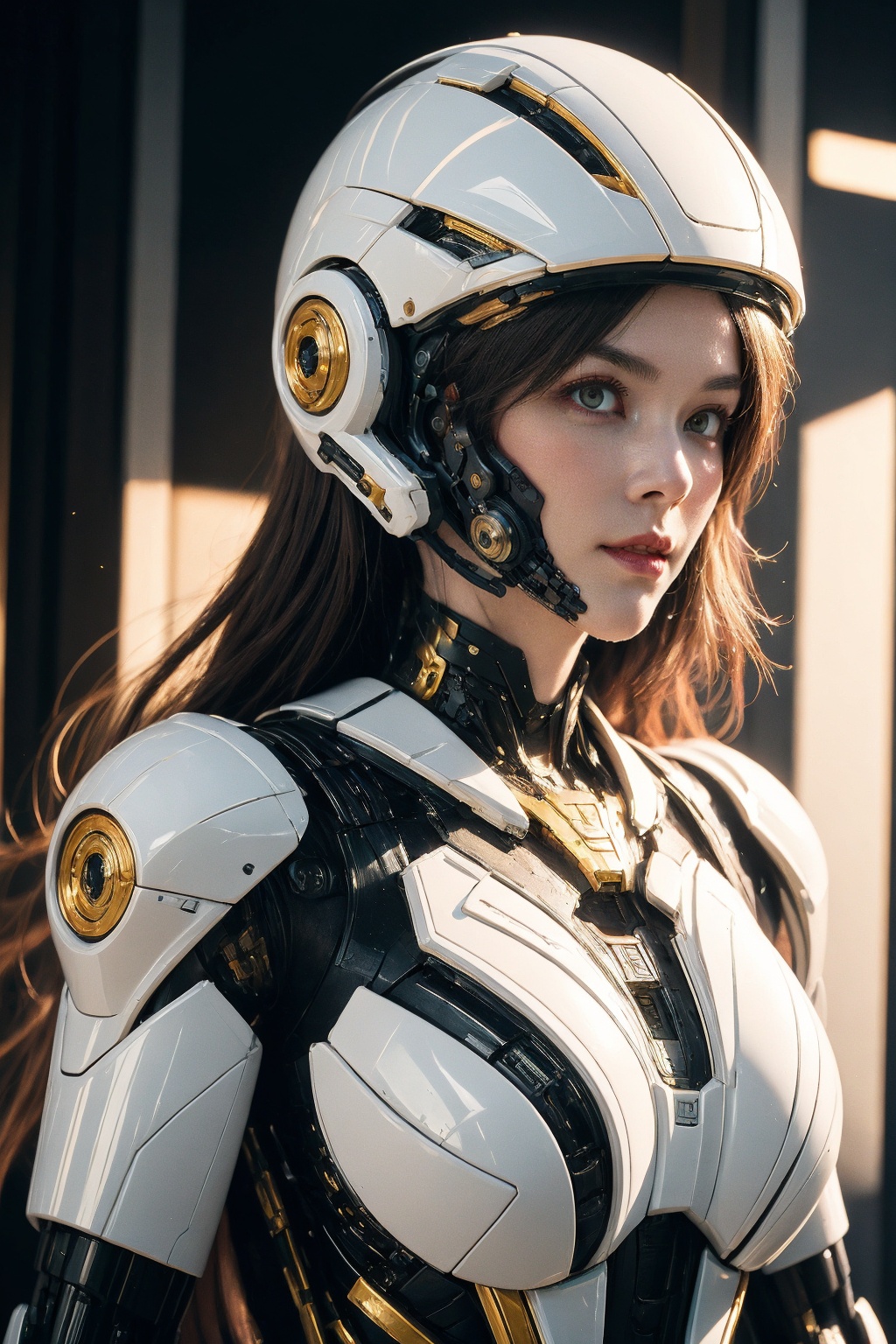 (extremely detailed:1.4),(realistic:1.4),1girl,(long hair:1.4),solo, helmet, transparent helmet, science fiction, white armor, upper body, cyborg, power armor, lips, breasts, android, realistic, robot joints, closed mouth, short hair, mechanical parts, bodysuit, looking ahead, cable