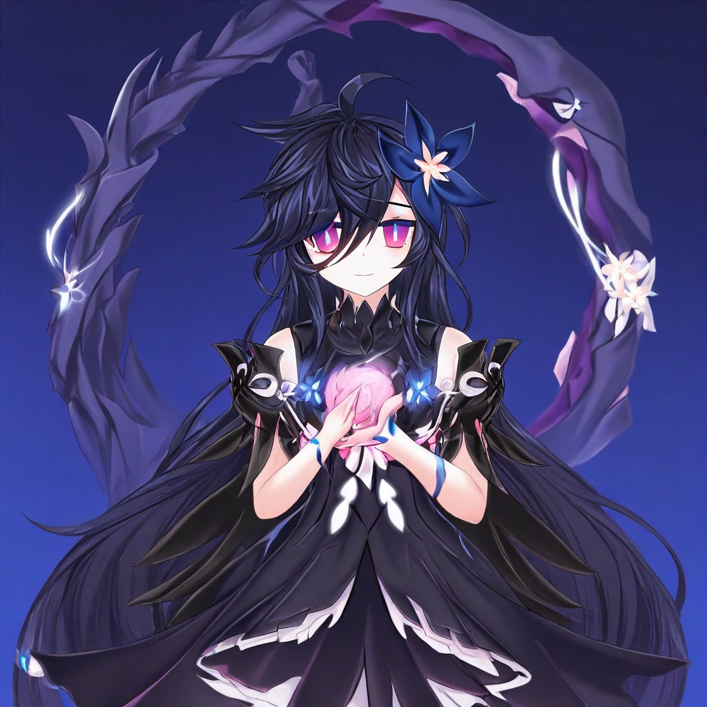 long hair,  hair flower,  purple eyes on Tensor.Art