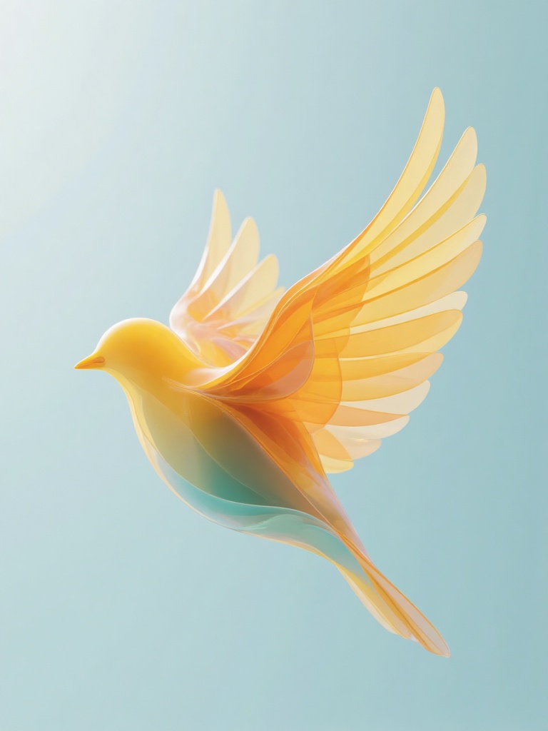 pic,  creative form translucent layer,  glass - like creature Generate a spring - themed bird with semi - transparent oran...