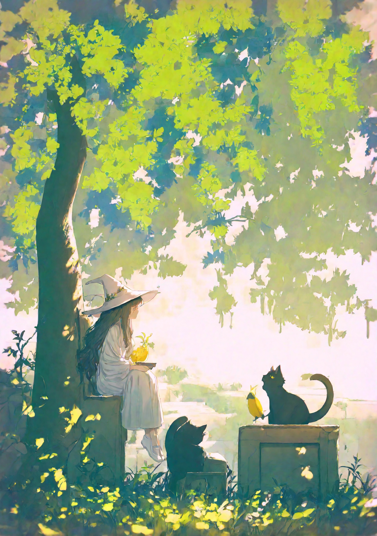 1girl,  bird,  cat on Tensor.Art