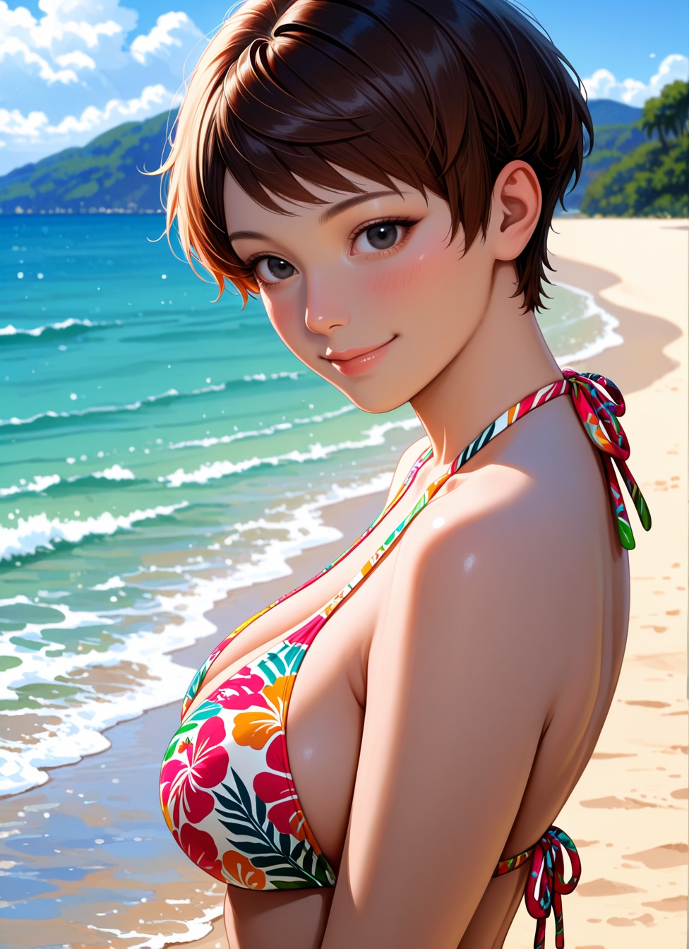 1 girl Fair-skinned,  blush,  brown pixie cut on Tensor.Art