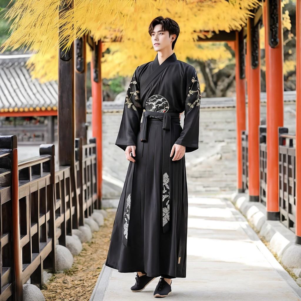 black hanfu,  hanfu,  gold tree model on Tensor.Art