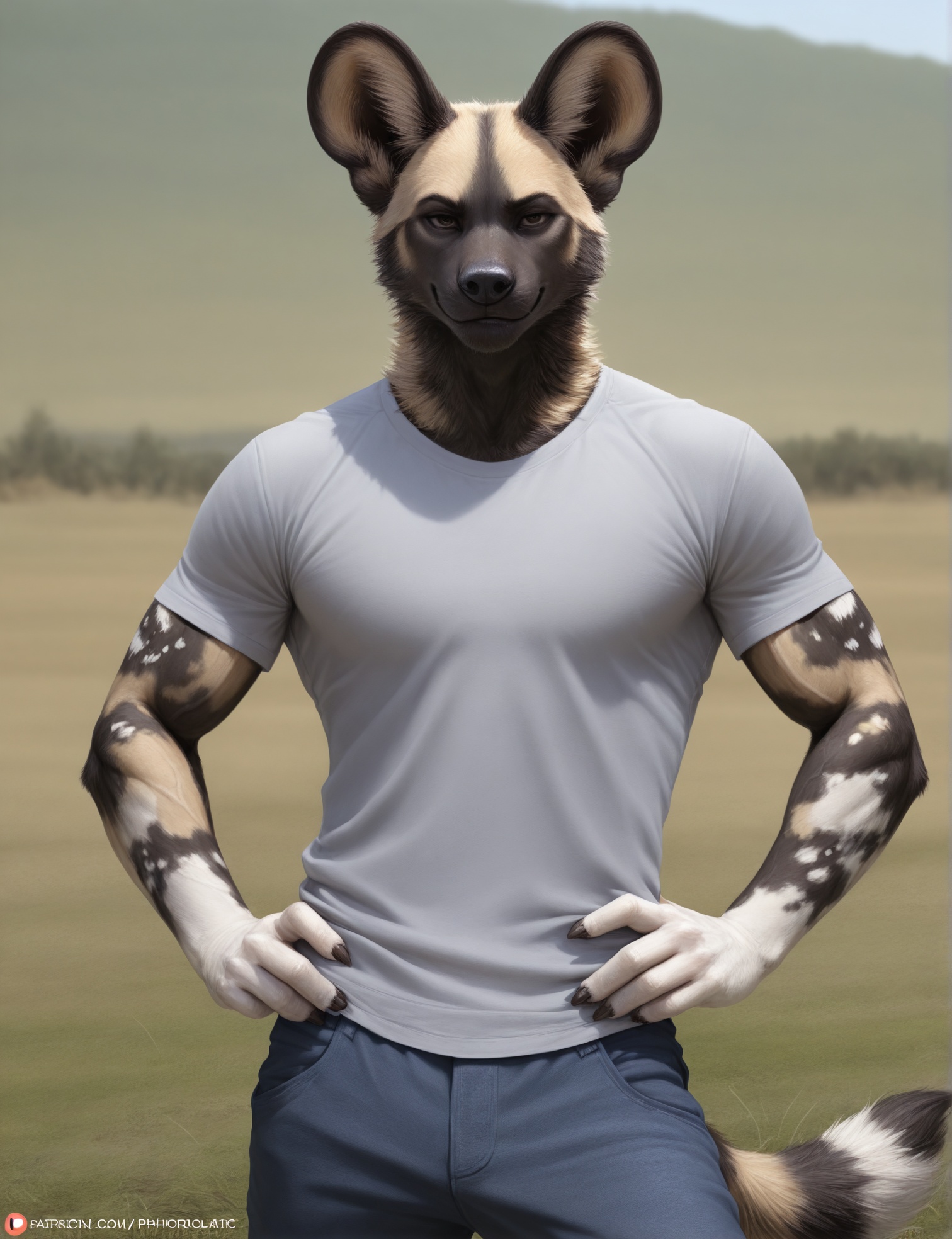 anthro,  african wild dog,  male on Tensor.Art