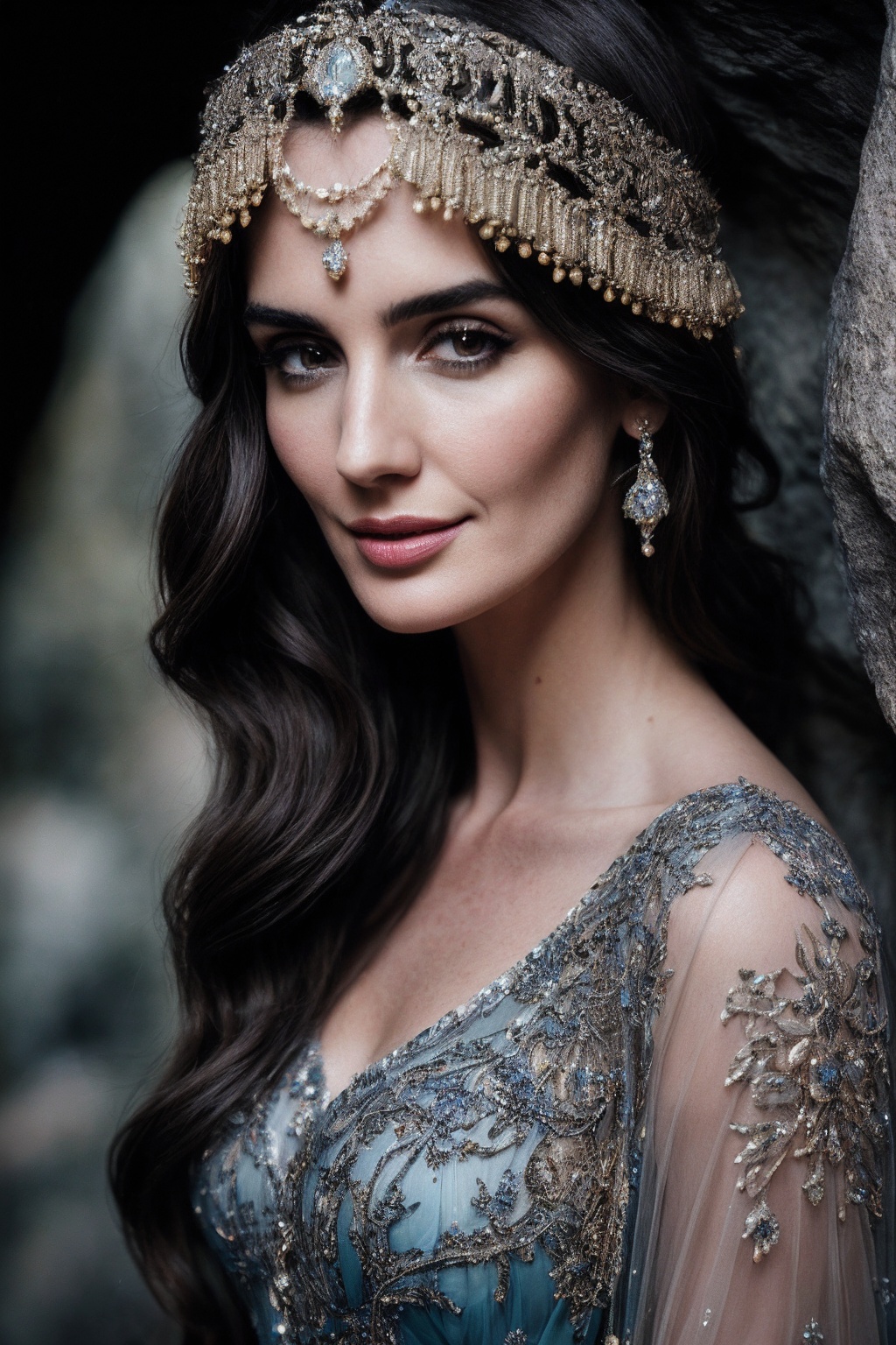 PazV_SoloTI_v1,  (In a flowing cloak of deep midnight blue and shimmering silver,  adorned with intricate key and lock mot...