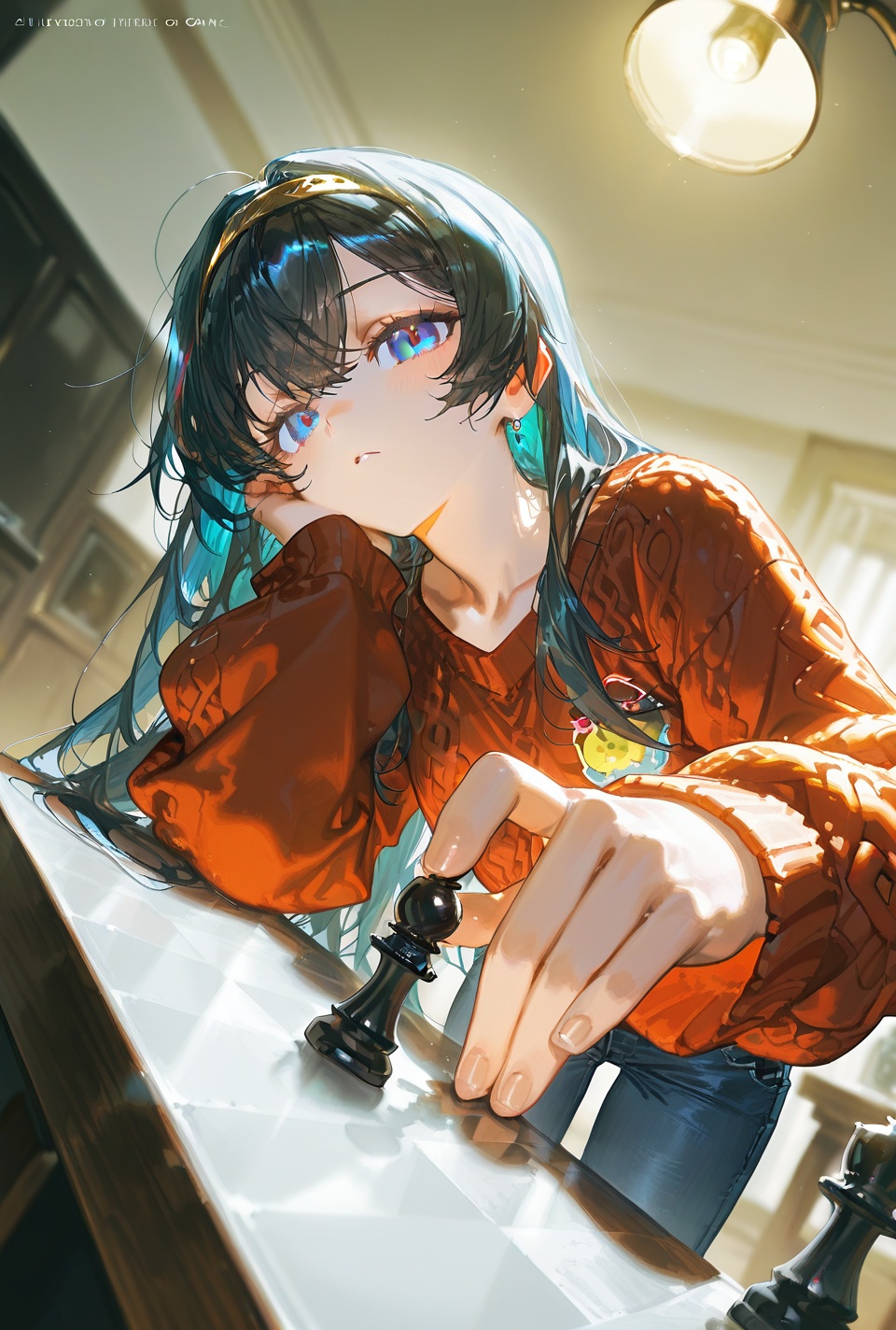 1 girl,  alone,  her wavy long hair pulled back in a loose ponytail on Tensor.Art
