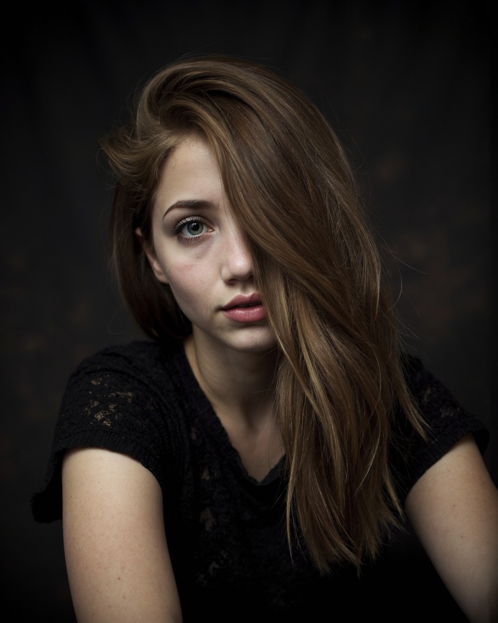 A highly detailed,  high-resolution photograph of emily_rudd with fair skin and long,  straight brown hair on Tensor.Art