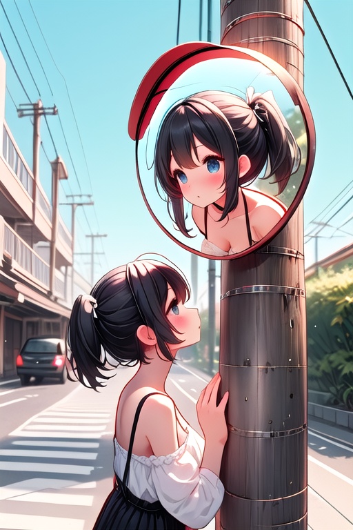 ((convex mirror on utility pole)),  2others,  looking up on Tensor.Art