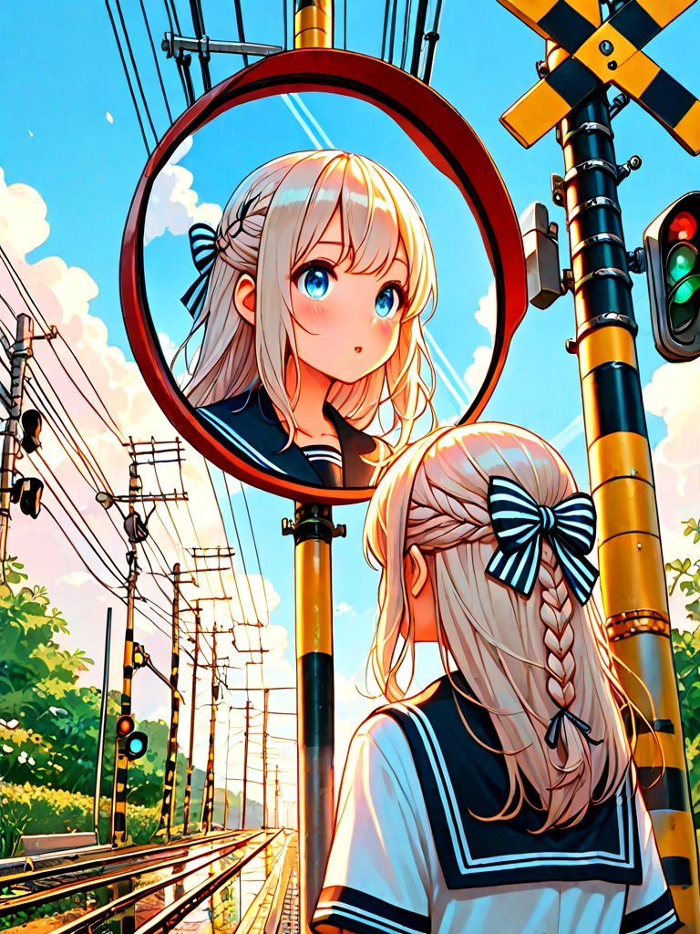 convex mirror,  traffic mirror,  utility pole on Tensor.Art