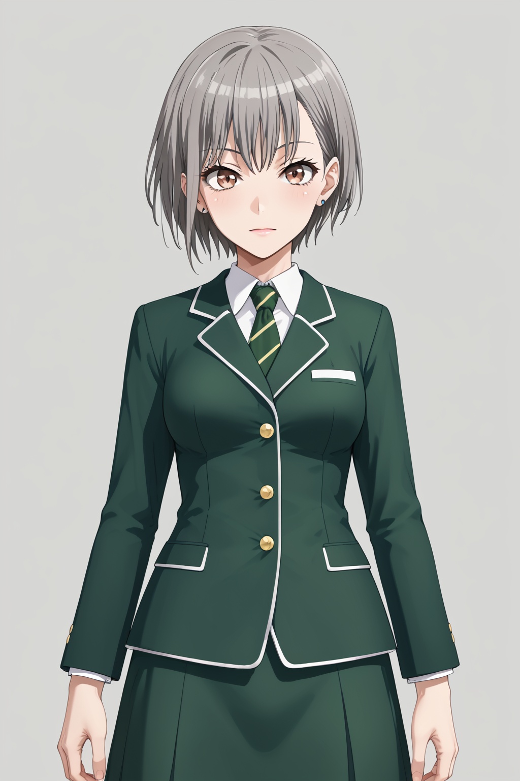 Takamatsu Tomori,short hair, brown eyes, grey hair,<lora:tmr:0.8>