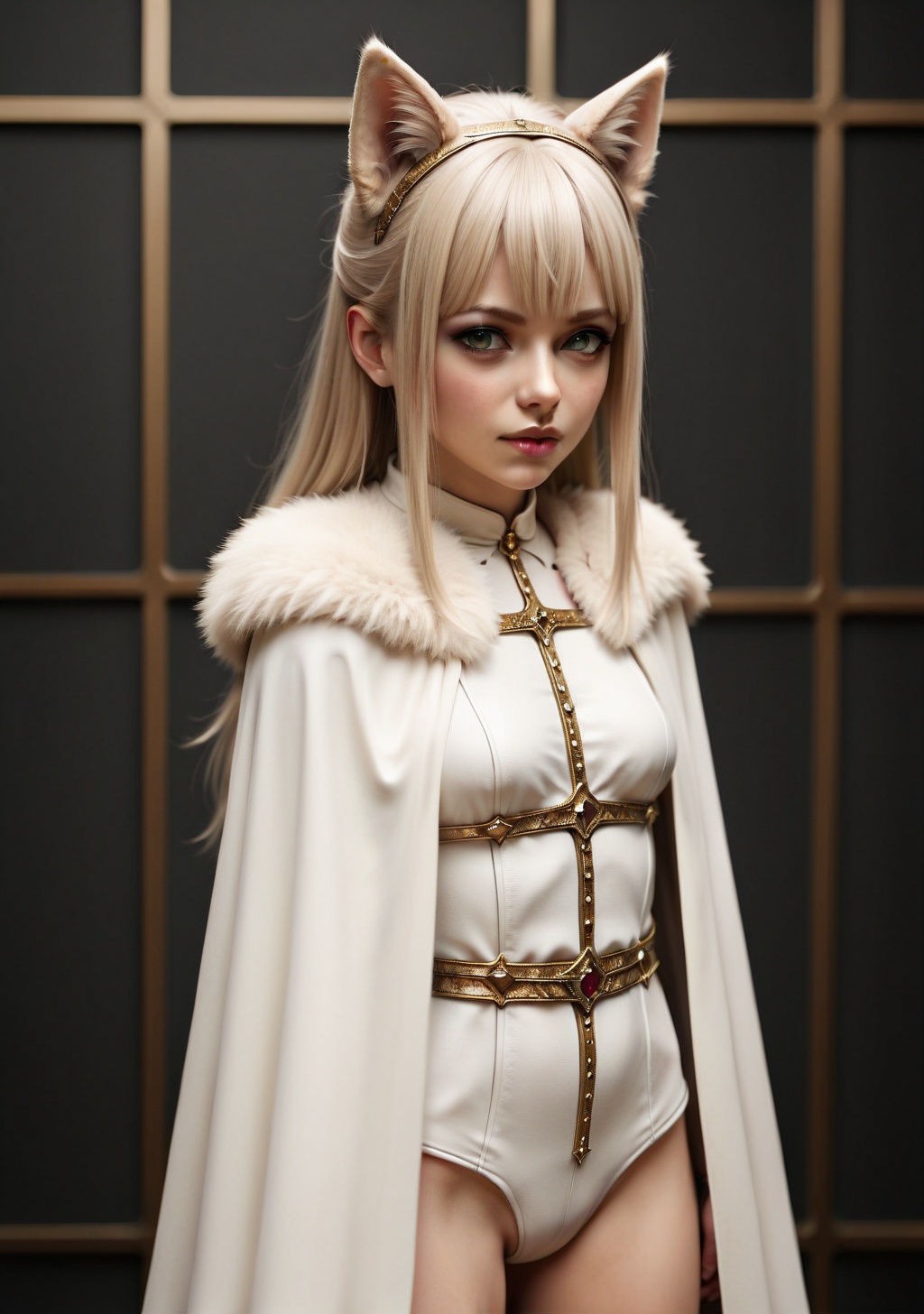 Stylish girl,  fur-lined luxury cape,  armor on Tensor.Art