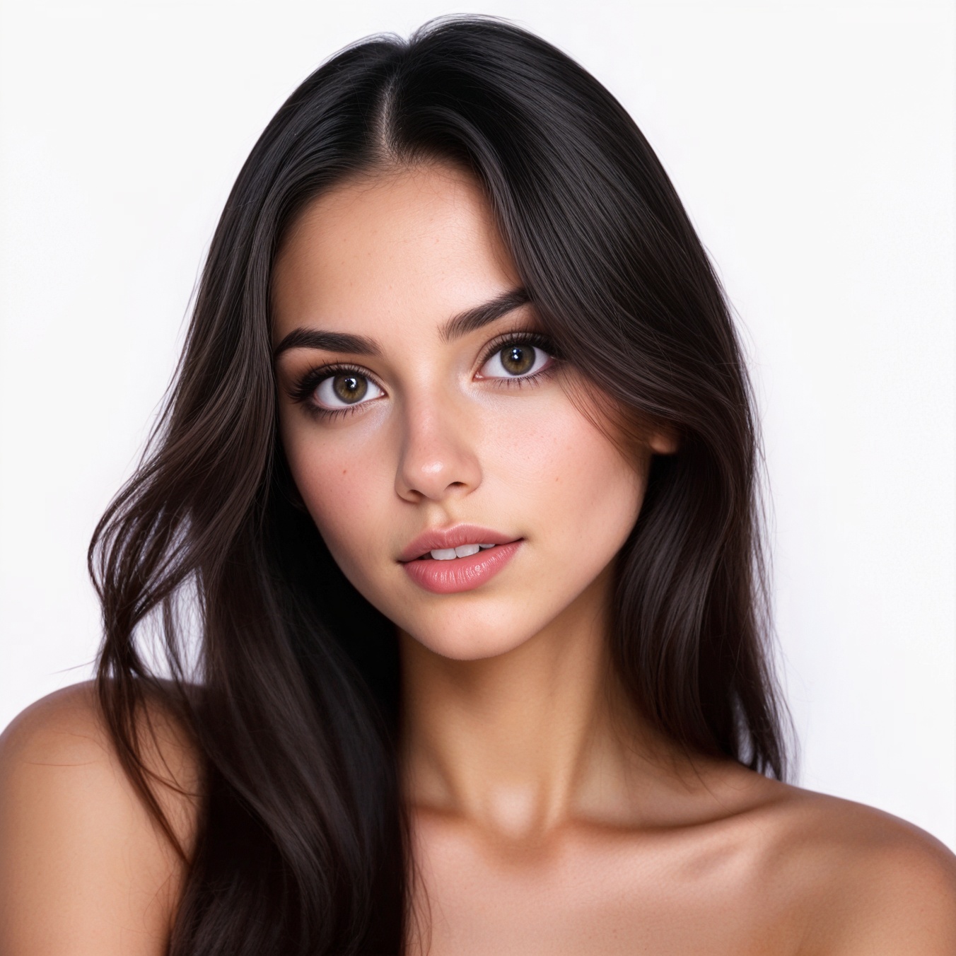 Realistic photo of a beautiful girl,  long dark hair,  very detailed ebony eyes on Tensor.Art