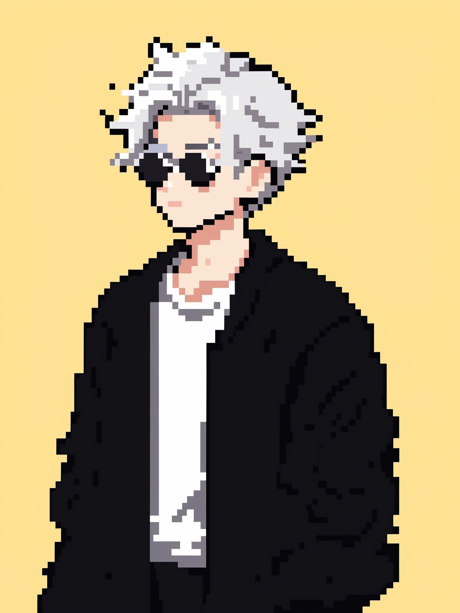 This is a picture of a male figure drawn in a pixel art style. He has flowing grey hair that floats to the side,  probably...