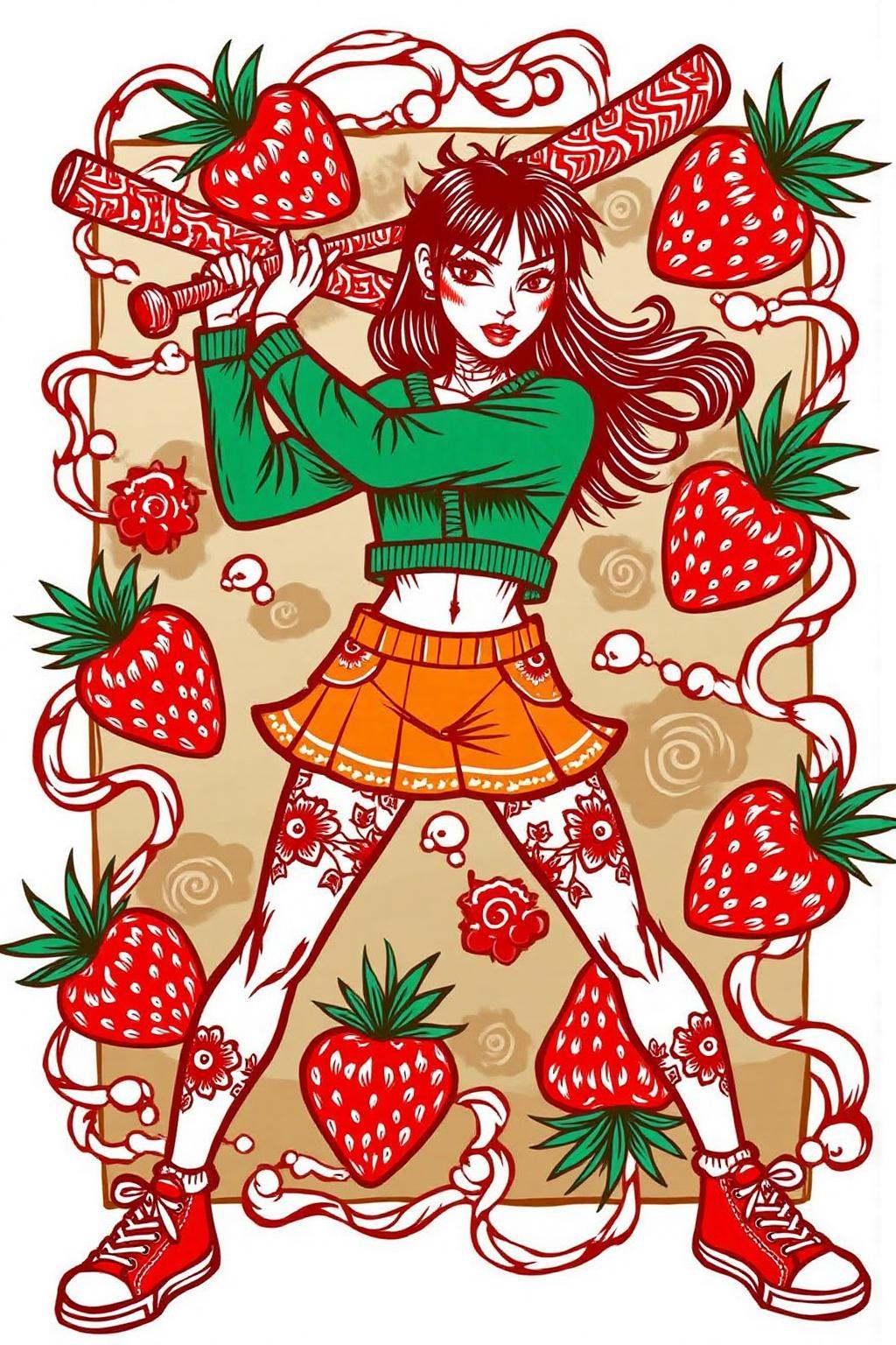 papercut art. liquid splash,  cartoonish juicy fruits chaos,  dynamic pose on Tensor.Art