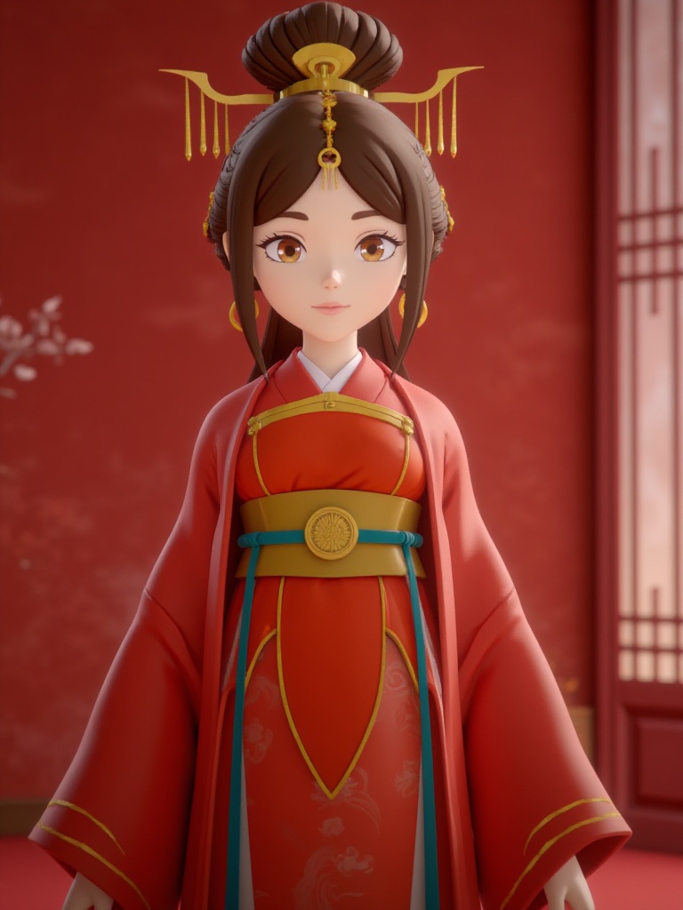 3D style,a girl wearing red chinese clothes,upper body