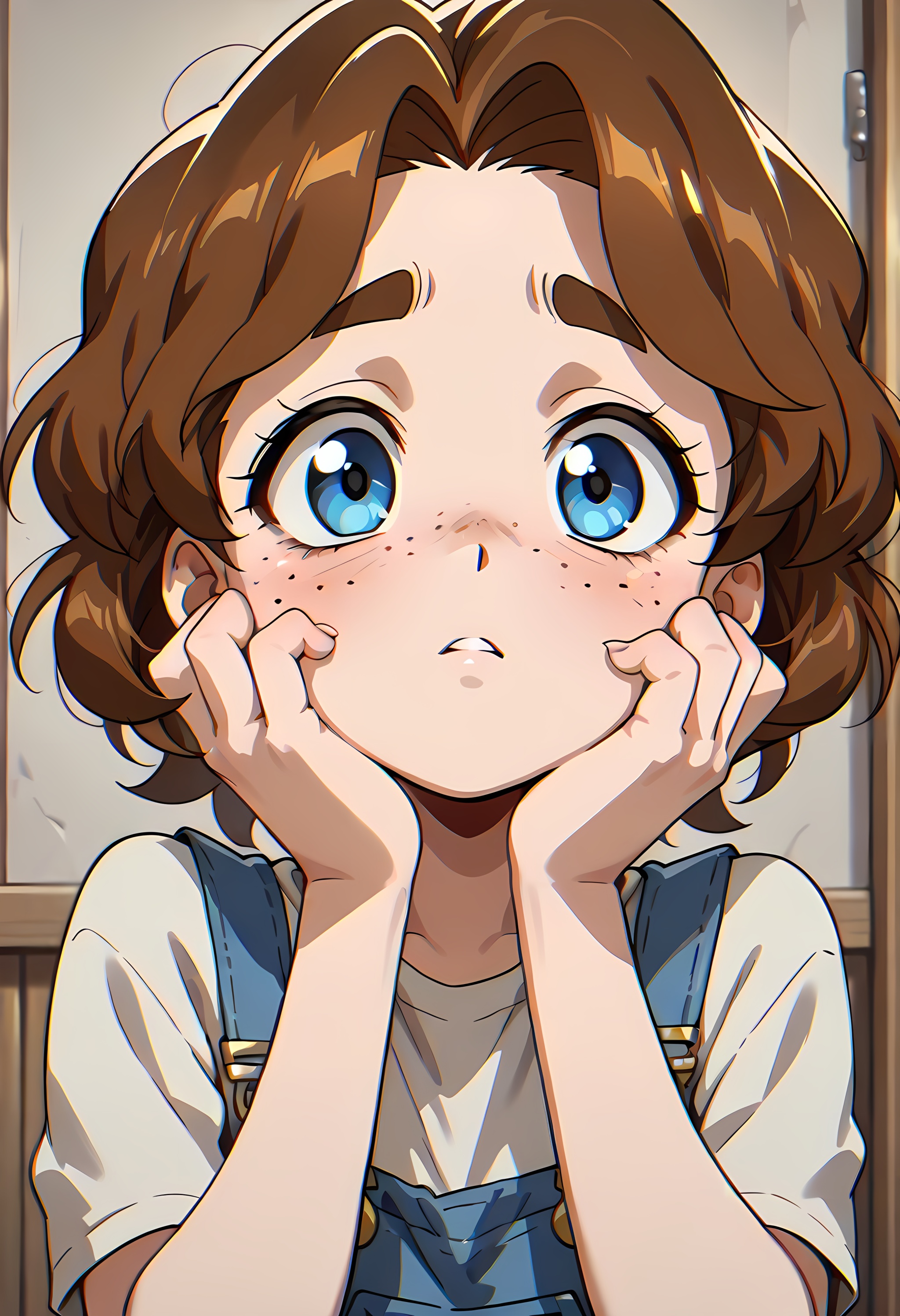 sarah ,  a closeup of a cartoon girl ,  blue overalls on Tensor.Art