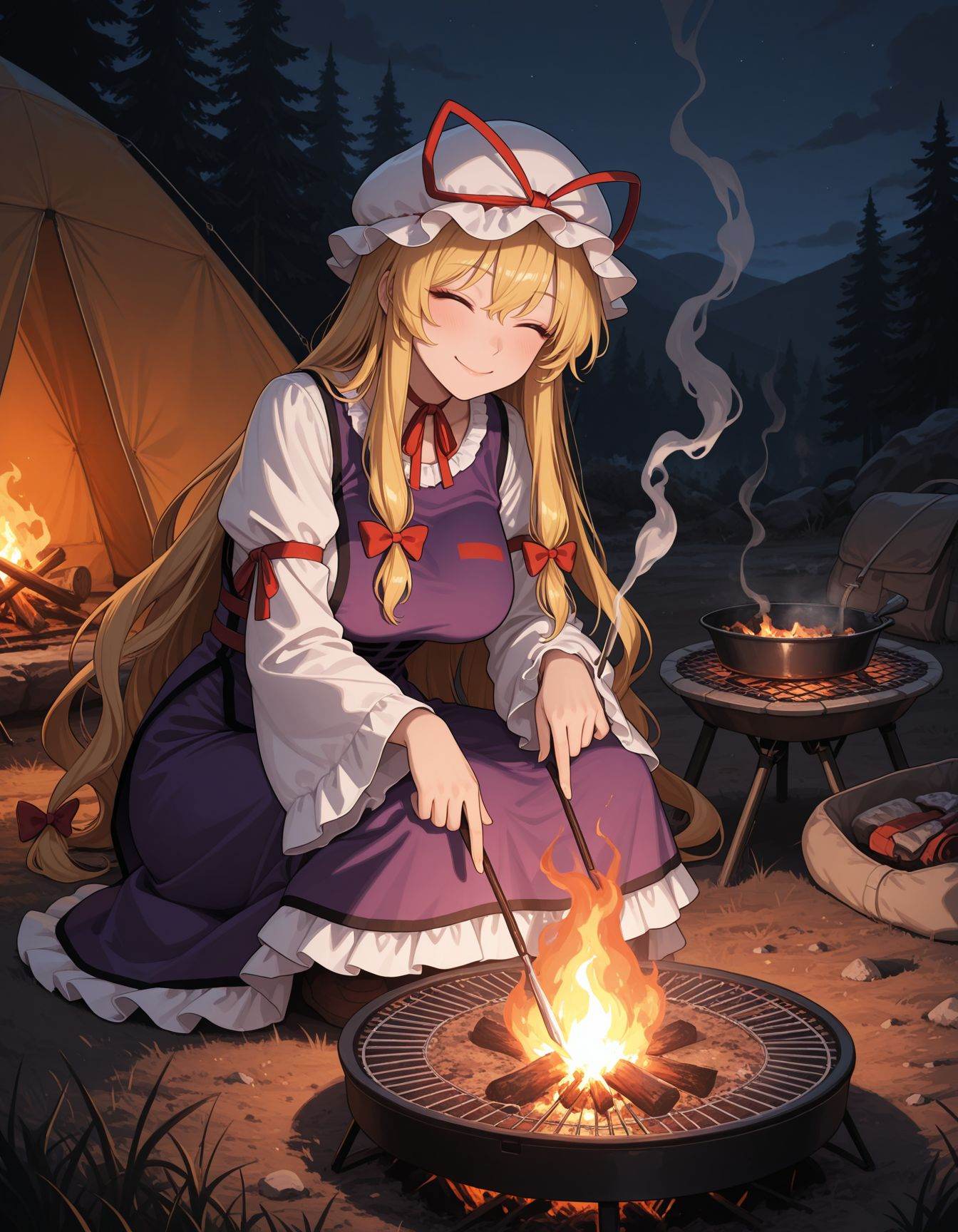 IllusP0s,  night time in camping,  tent interior on Tensor.Art